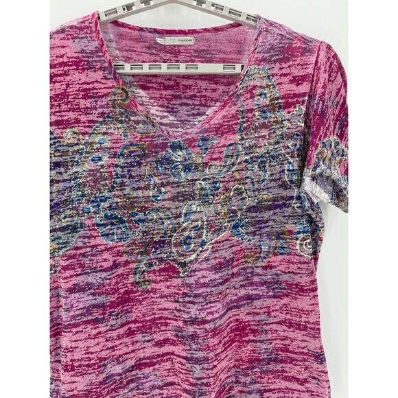 Maurices True Y2K floral sparkle studded v-neck pink burnout T-shirt size 3X - Picture 4 of 7